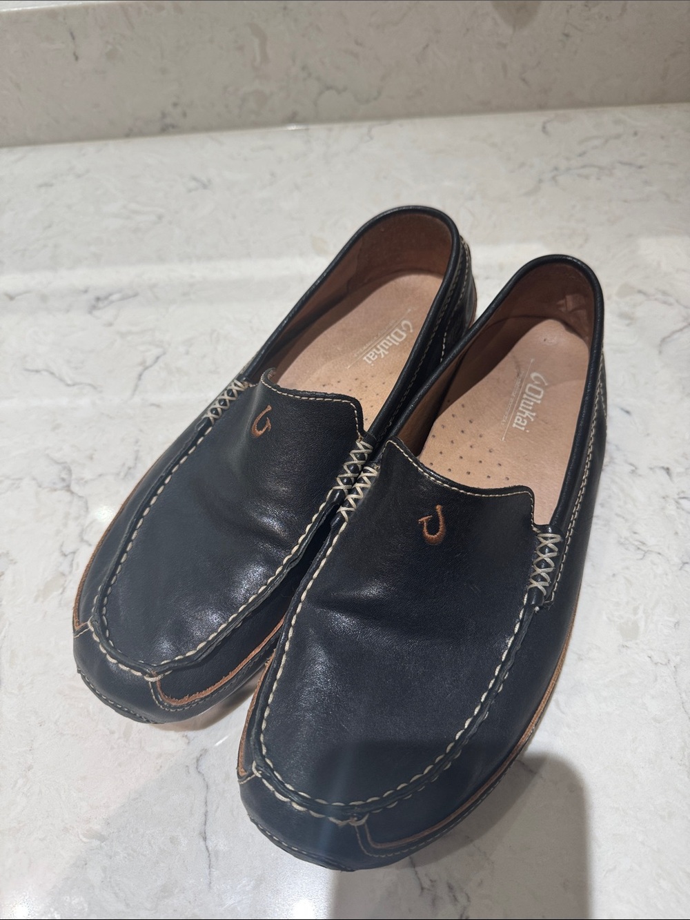 Olukai Lokahi Black Leather Slip-On Loafers for Men eu43 9